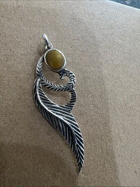 Sterling Feather Pendant Necklace with Golden Tiger's Eye